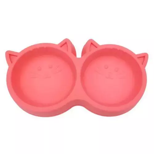 COMEDOURO DUPLO GATO LUXO ROSA