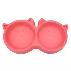 COMEDOURO DUPLO GATO LUXO ROSA