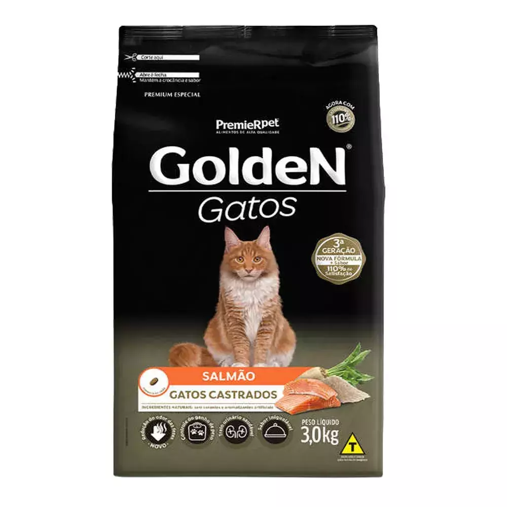 GOLDEN FORM GATOS ADULTO CASTRADO SALMÃO 3 KG