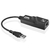 Conversor USB para RJ45 10/100 com cabo USB e conector Ethernet.