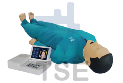 Maniquí de entrenamiento para ACLS con caja de control y retroalimentación en tiempo real.