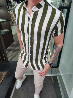 Camisa de lino Lyon rayada verde