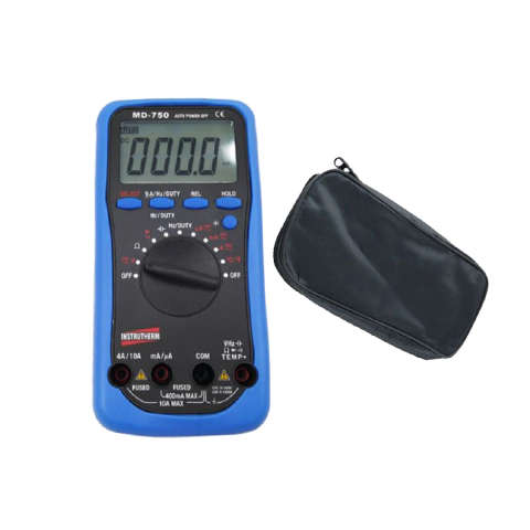 Kit Multímetro Digital Corrente Tensão Continuidade Temperatura 4000 Contagens Md-750 Portátil Instrutherm Estojo Es-01