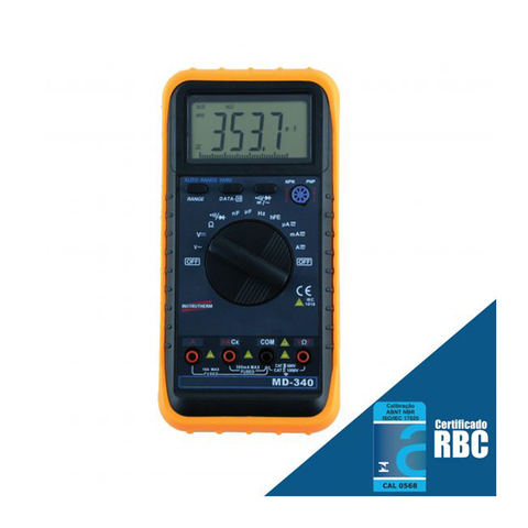 Multímetro Digital Lcd Cat III 600V Tensão Ac Dc Corrente Holster Ponta Prova Md-340 Portátil Com Certificado Calibração