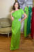 Vestido longo reto de mangas curtas bufantes e acinturado - verde limão - comprar online