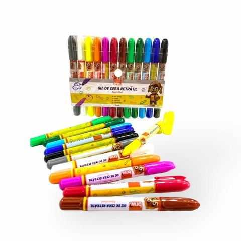 Giz de Cera Retrátil Aquarelável c/12 cores-gel