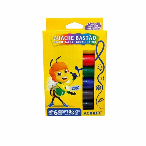 Guache Em Bastão 10gr 6 Cores Cores Tradicionais Acrilex