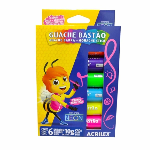 Tinta Guache em BASTÃO 6 Cores - Acrilex / NEON