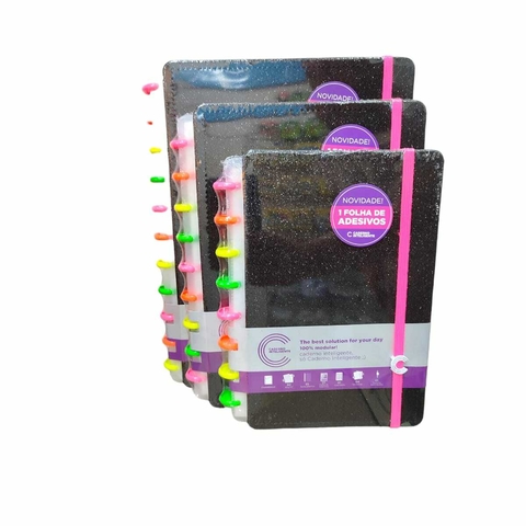 Caderno Inteligente Let's Glitter Neon Black | Tamanho A5, Médio ou Grande
