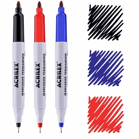 Marcador Permanente Ponta Dupla Grossa e Fina Acrilex