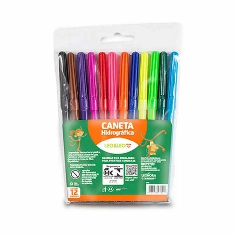 Canetinha Hidrográfica 12 Cores Escolar - Leo e Leo