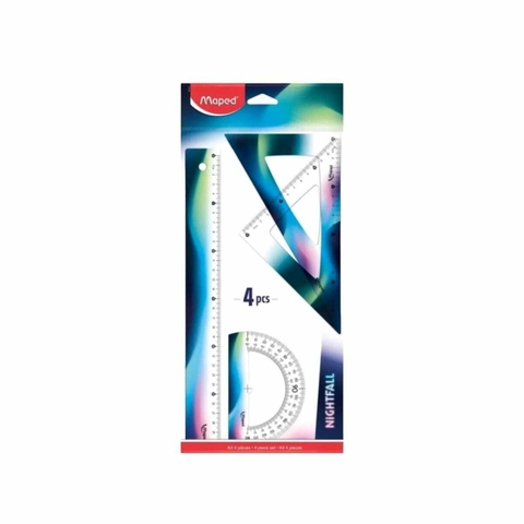 Kit Nightfall com 1 Régua 30cm-2 Esquadros 60°e 45°-1 Transferidor 180°