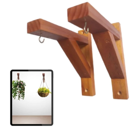 Kits 2x Suporte para Plantas Mão Francesa Madeira Com Verniz
