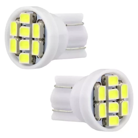 Kit 2 Lampada T10 8 Led W5w Branco Pingo Luz Farolete 12v