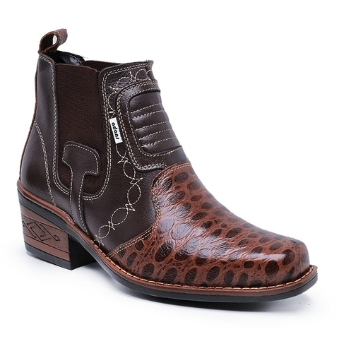 Bota Masculina Country Texana Couro Legítimo Solado Costurado Carrapeta Moderna