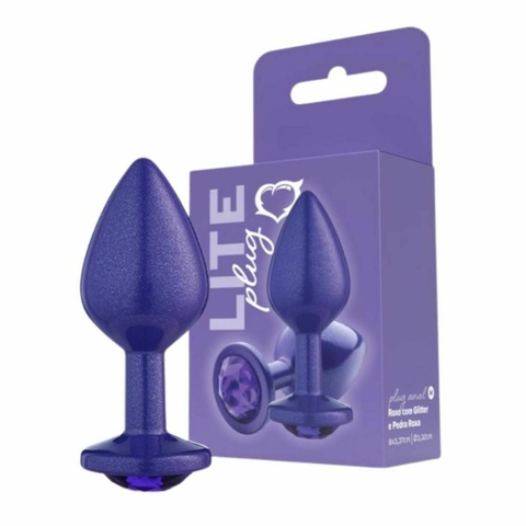 Plug Roxo Com Glitter E Pedra Tamanho M Sexy Fantasy