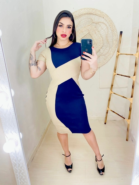 COD 0012 - VESTIDO MANGA CURTA - BICOLOR