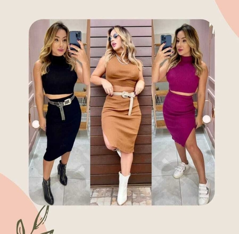 COD 0379 - CONJUNTO EM TRICO SAIA + CROPPED