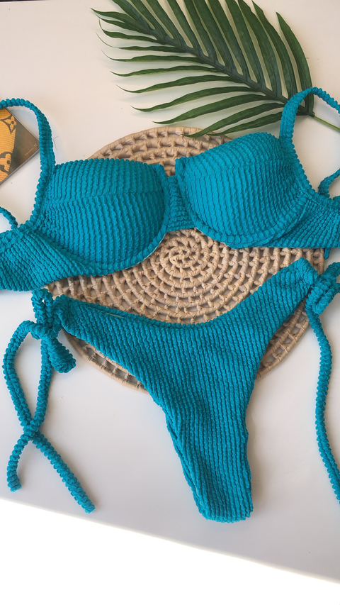 Biquíni Meia Taça Azul Piscina com Calcinha Ajustável