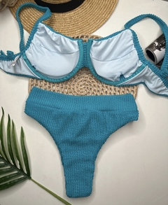 Conjunto Meia Taça Hot Pant Azul Piscina Texturizado - comprar online