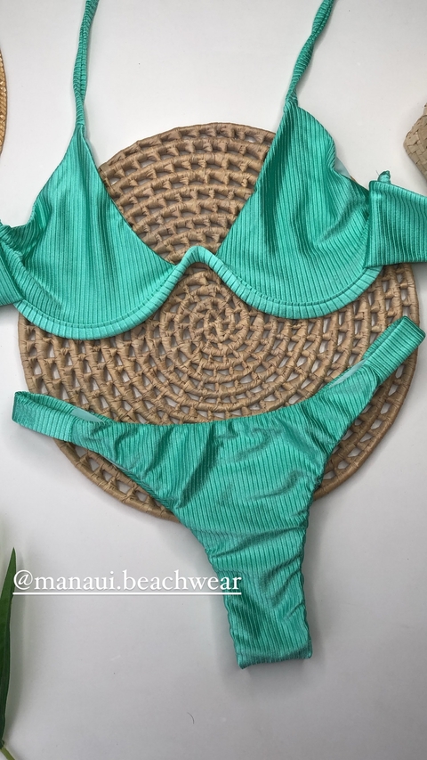 Conjunto Aro W Verde Água Canelado