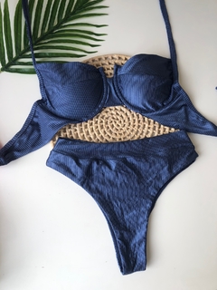 Conjunto Meia Taça Hot Pant Azul Marinho Canelado - comprar online