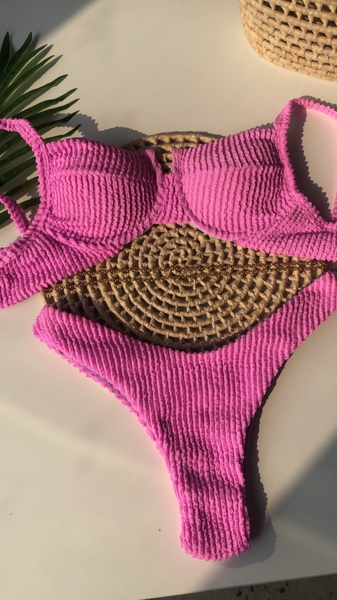 Biquíni Meia Taça Rosa Bebê Texturizado