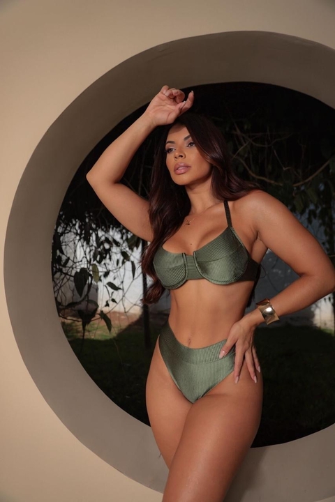 Conjunto Meia Taça Hot Pant Verde Militar Canelado