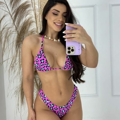 Conjunto Comfort Onça Rosa com Turquesa Liso