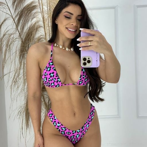 Conjunto Comfort Onça Rosa com Turquesa Liso