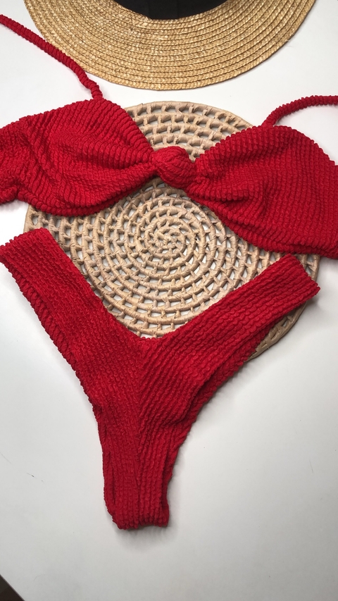 Conjunto Top Nó Vermelho Texturizado