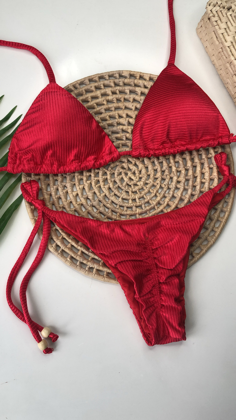 Conjunto Lacinho Empina Bumbum Vermelho Canelado