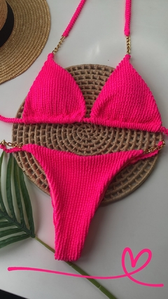 Biquíni Tanga Corrente Rosa Neón Texturizado - comprar online