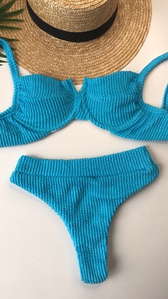 Conjunto Meia Taça Hot Pant Azul Claro Texturizado