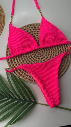 Biquíni Tanga Corrente Rosa Neón Texturizado