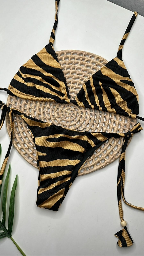 Conjunto Lacinho Zebra Dourado Canelado