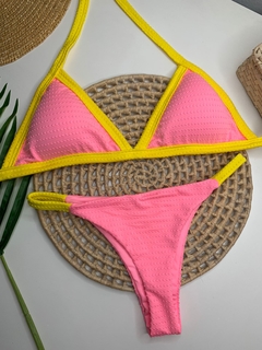Biquíni Tanga Rosa Bebê com Amarelo Doots