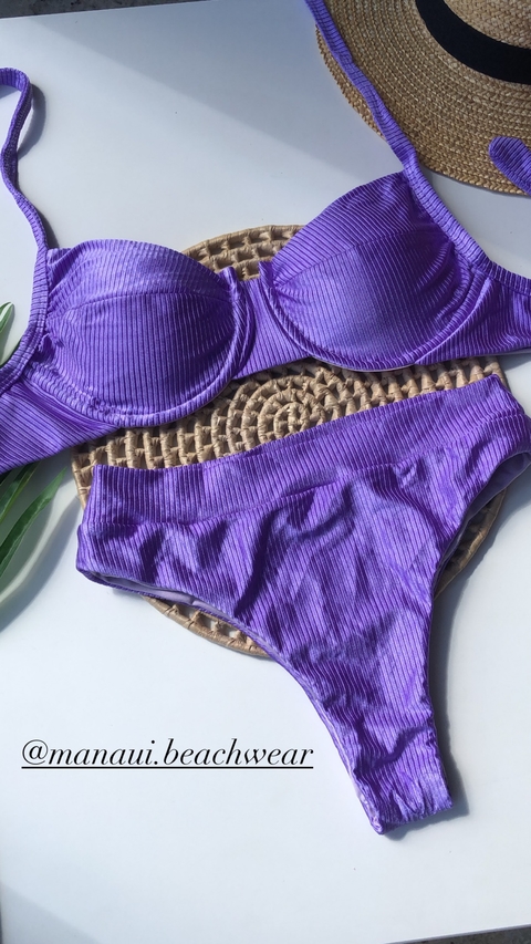 Conjunto Meia Taça Hot Pant Lavanda Canelado