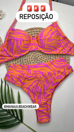 Conjunto Meia Taça Hot Pant Zebra Laranja com Rosa Liso - comprar online