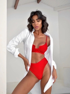 Conjunto Meia Taça Hot Pant Vermelho Texturizado