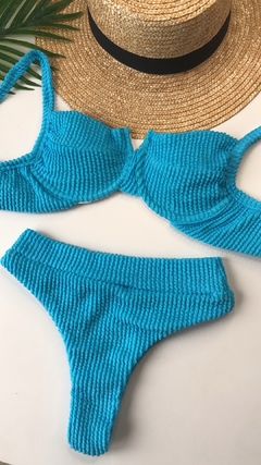 Conjunto Meia Taça Hot Pant Azul Claro Texturizado - comprar online