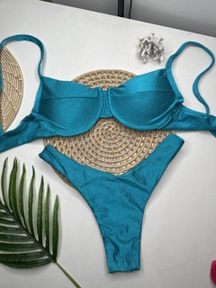 Biquíni Meia Taça Azul Piscina Canelado - comprar online