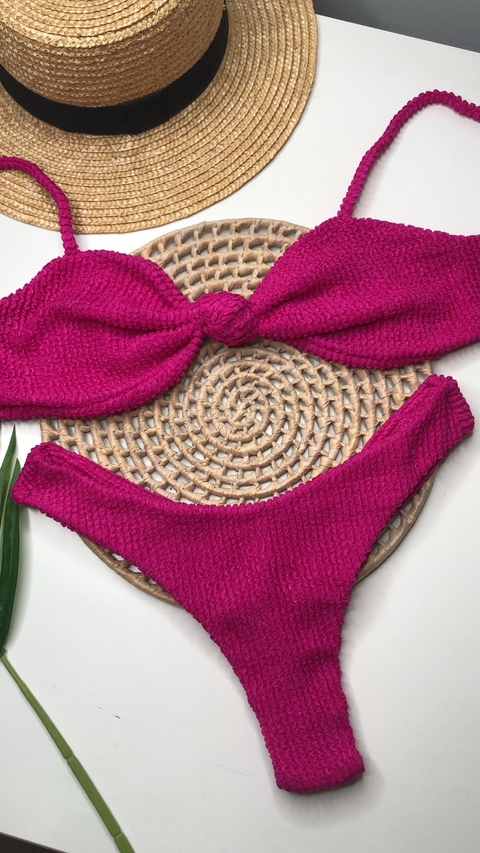 Conjunto Top Nó Rosa Pink Texturizado