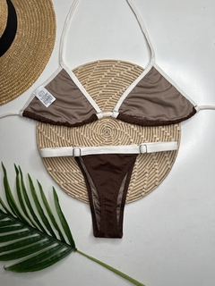 Biquíni Fita Fio Marrom com Creme Liso - comprar online