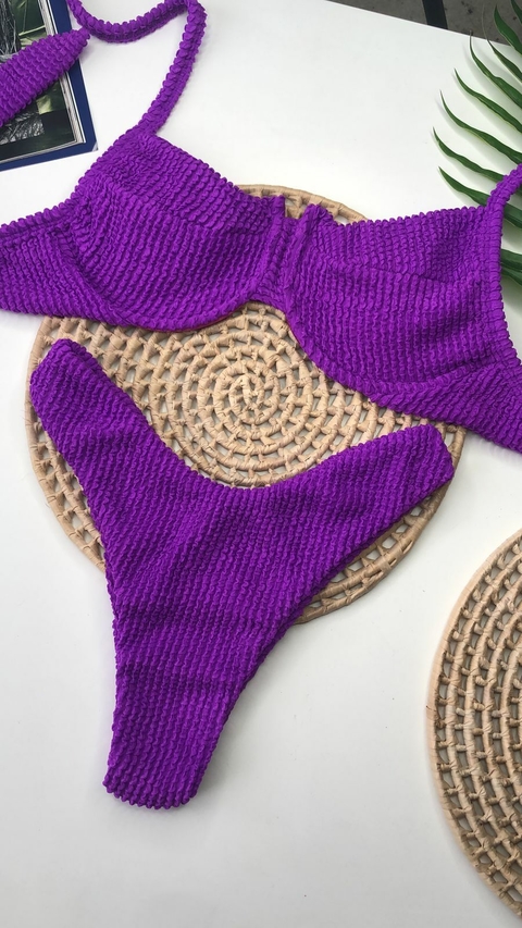 Biquíni Meia Taça Roxo Fúcshia Texturizado