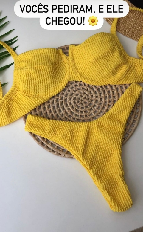 Biquíni Meia Taça Amarelo Texturizado