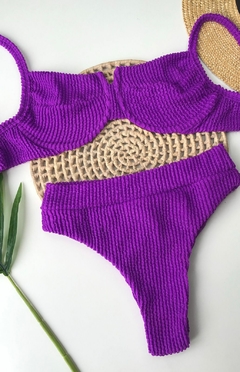 Conjunto Meia Taça Hot Pant Roxo Texturizado - Manaui Beachwear