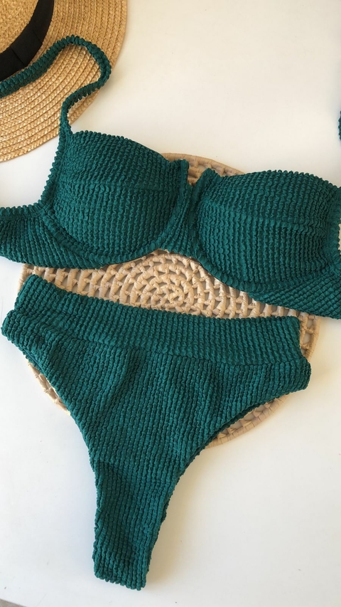 Conjunto Meia Taça Hot Pant Verde Esmeralda Texturizado