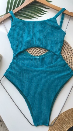Maiô Decote Nó Azul Turquesa Texturizado - comprar online