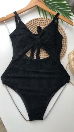 Maiô Decote Nó Preto Texturizado - Manaui Beachwear